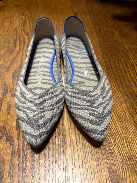 Rothy's Shoes - Rothy's Gray Zebra-Print Pointed Toe Flats with Blue Trim